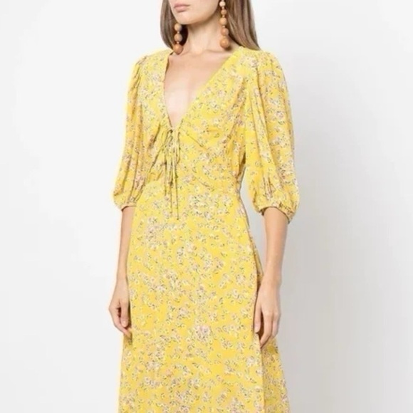 NEW Nicholas Danielle Yellow Floral Print Lace Up Mini Dress Size 4 - Picture 2 of 8